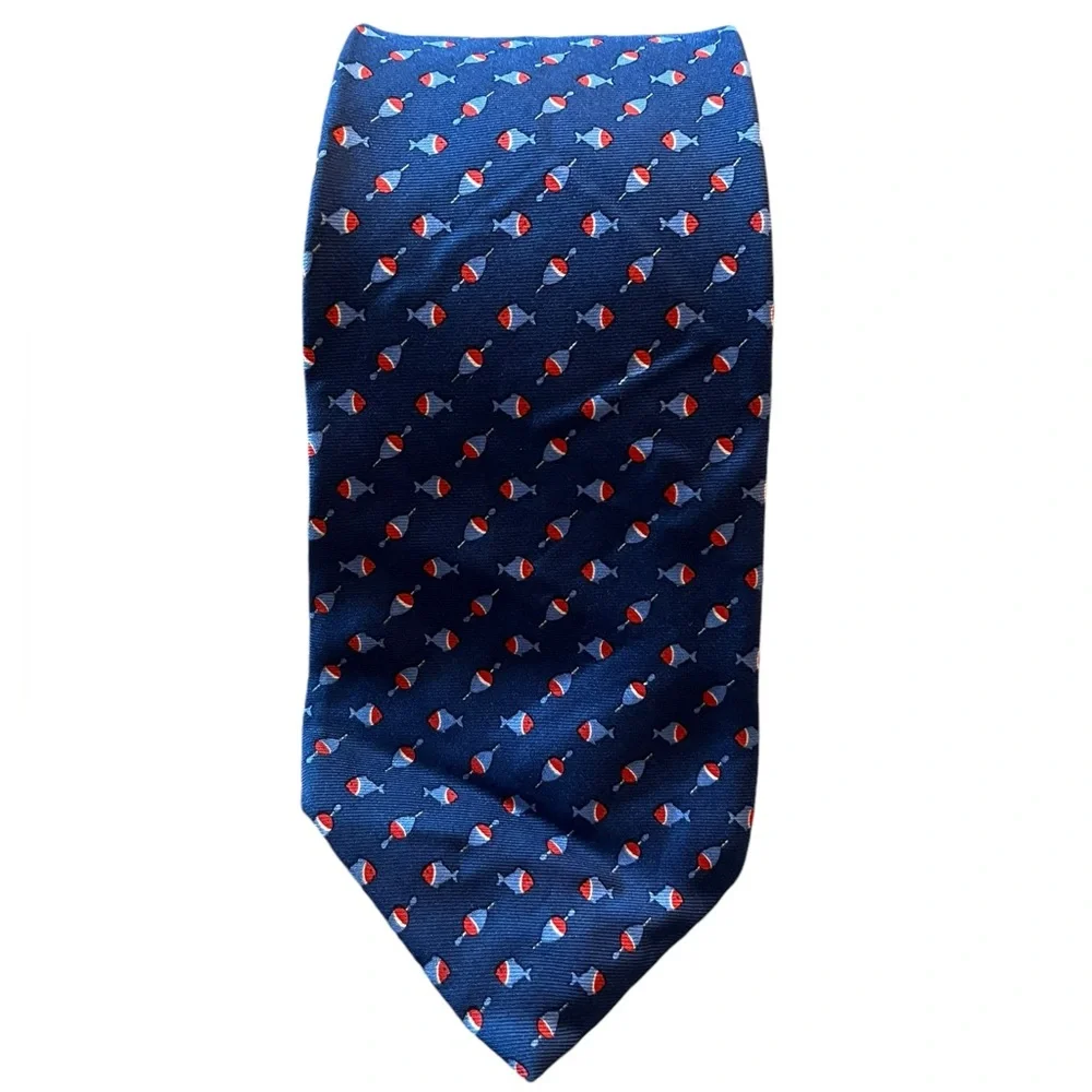 Brooks Brothers Makers And Merchants Tie Blue With Red & Blue Fish &‎ Bobbers